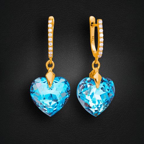 Серебряные серьги "Iemīlējusies Sirds III (Aquamarine Shimmer)" с кристаллами Swarovski™